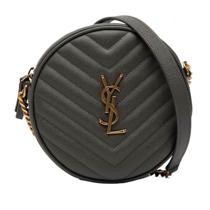 Saint Laurent Grain De Poudre Chevron Round Vinyle Camera Bag Grey Leather Good condition - Front View