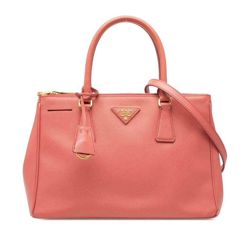 Prada Small Saffiano Lux Galleria Double Zip Satchel Pink Leather Good condition - Front View