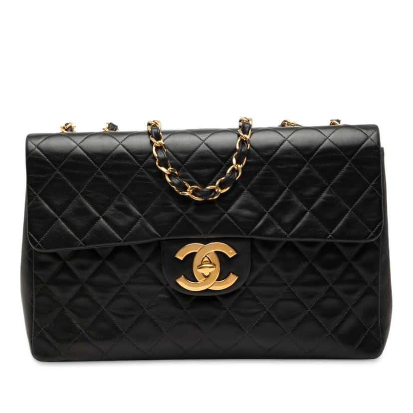 Chanel Maxi XL Classic Lambskin Single Flap Black Leather Good condition - Front View