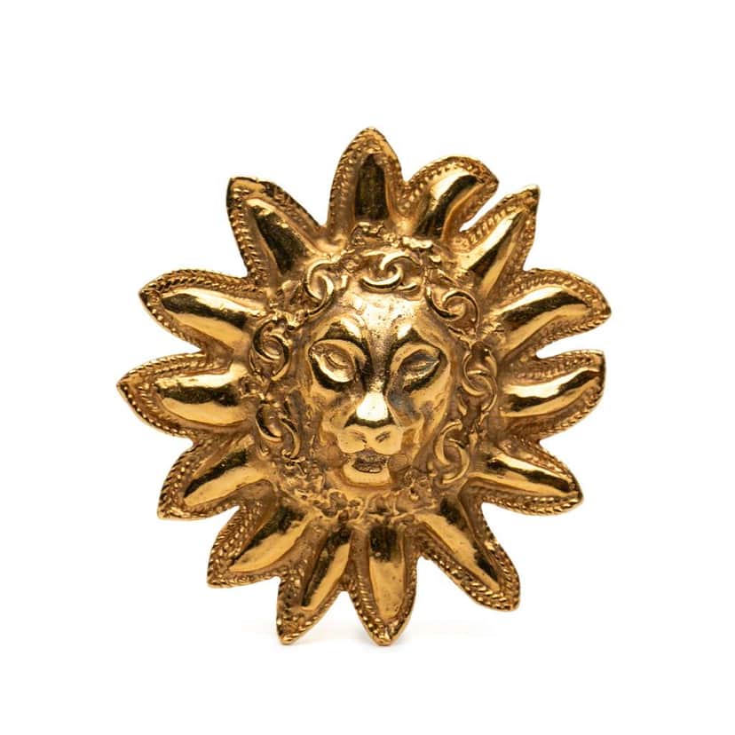 Chanel Gold Plated CC Lion Sun Brooch Gold Metal Good condition - Front View