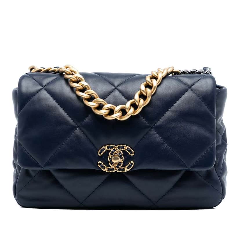 Chanel Large Lambskin 19 Flap Blue Leather Good condition - Front View