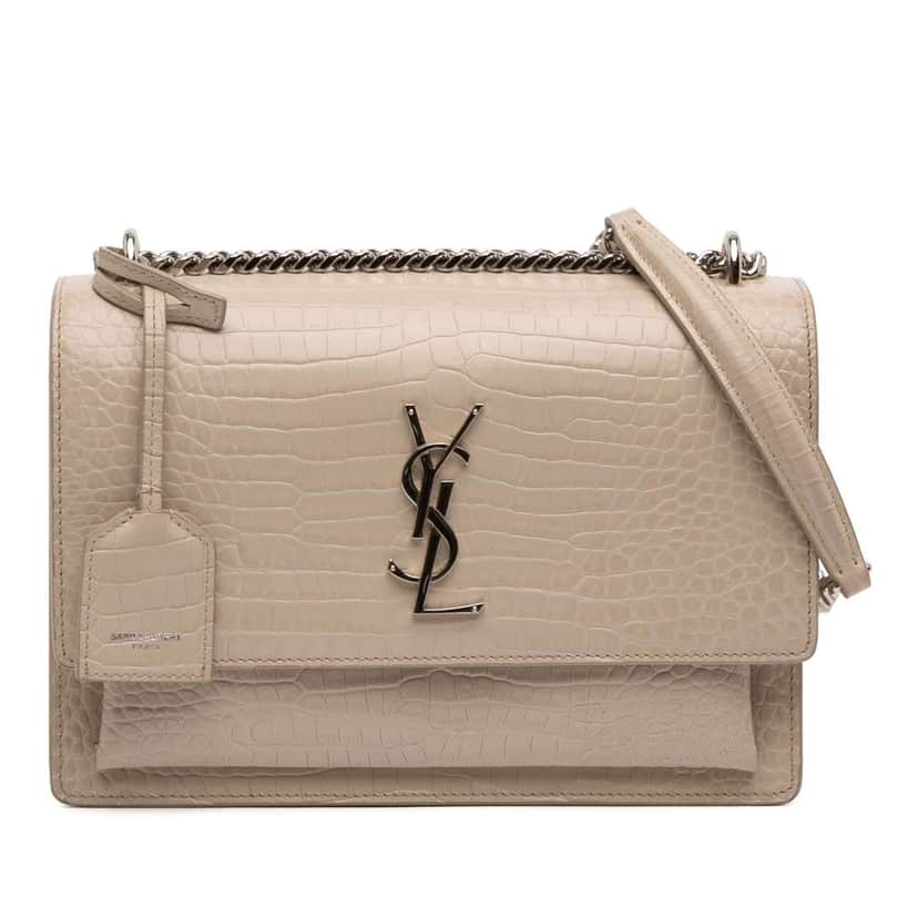 Saint Laurent Medium Croc Embossed Monogram Sunset Bag Brown Leather Good condition - Front View
