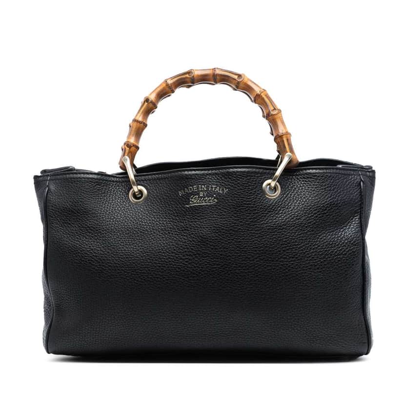 Gucci Medium Calfskin Bamboo Shopper Satchel Black Leather Very good condition - Front View