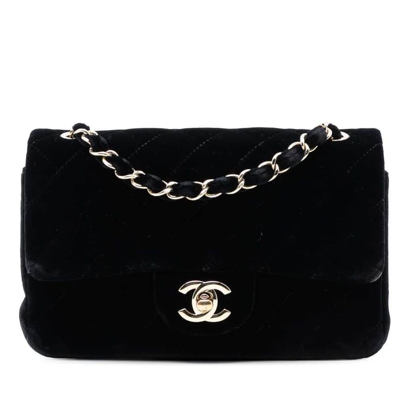 Chanel Mini Rectangular Classic Velvet Single Flap Black Velvet Good condition - Front View