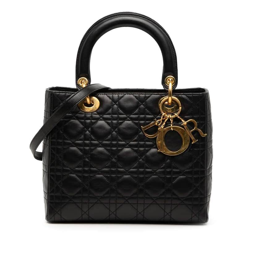 Dior Medium Lambskin Cannage Lady Dior Black Leather Good condition - Front View