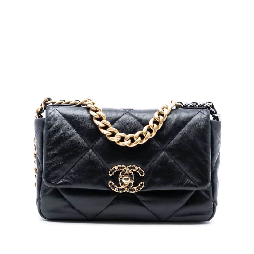 Chanel Medium Lambskin 19 Flap Black Leather Good condition - Front View