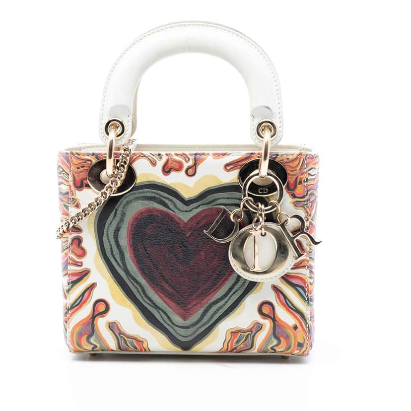 Dior Limited Edition Mini Calfskin Lady DiorAmour Lady Dior White Leather Very good condition - Front View