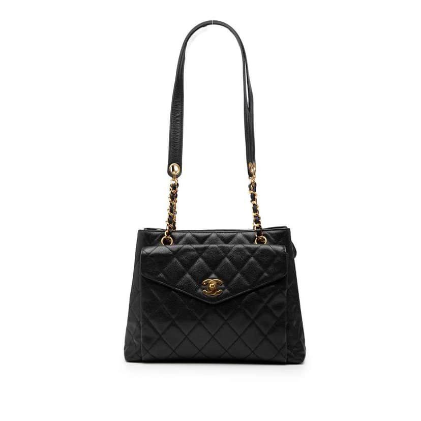 Chanel CC Caviar Front Pocket Shoulder Bag Black Leather Good condition - Front View