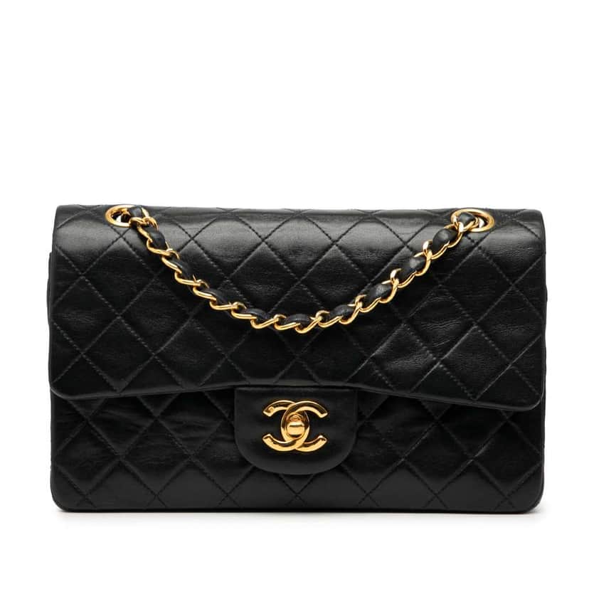 Chanel Small Classic Lambskin Double Flap Black Leather Good condition - Front View