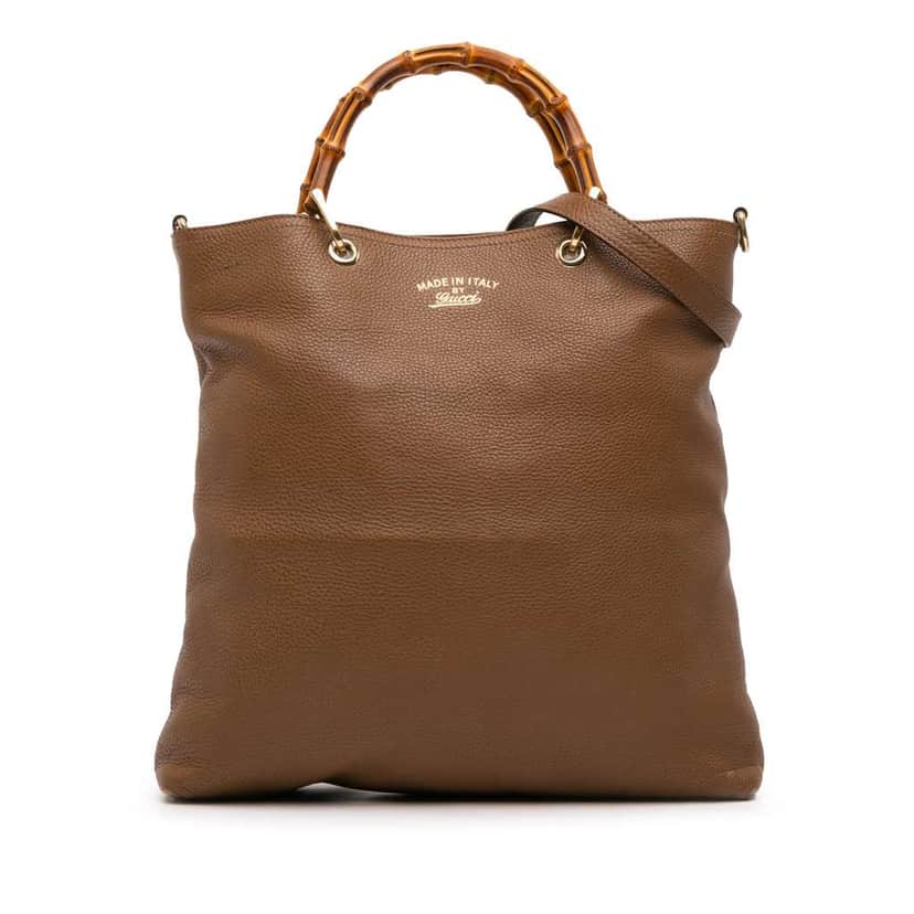 Gucci Tall Leather Bamboo Shopper Tote Brown Leather Good condition - Front View