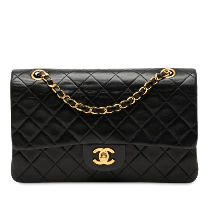 Chanel Medium Classic Lambskin Double Flap Black Leather Good condition - Front View