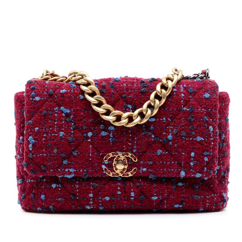Chanel Large Tweed 19 Flap Purple Tweed Good condition - Front View