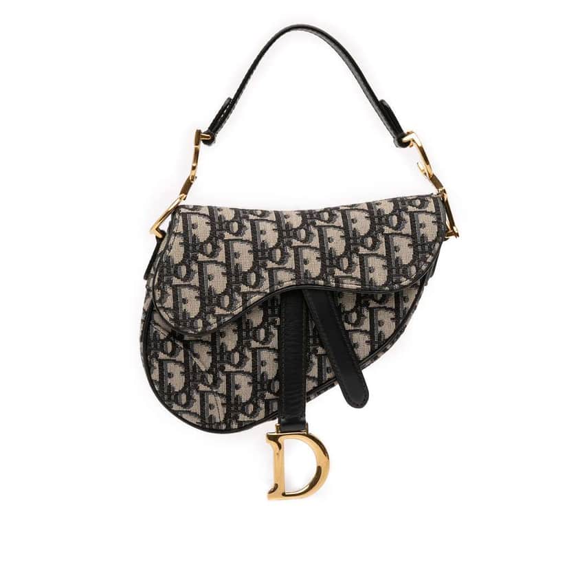 Dior Mini Oblique Canvas Saddle Bag Blue Canvas Very good condition - Front View
