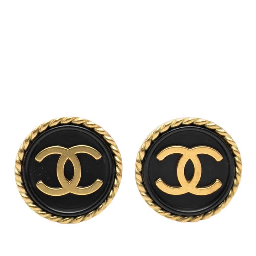 Chanel Gold Plated CC Resin Round Clip On Earrings Gold Metal Good condition - Front View