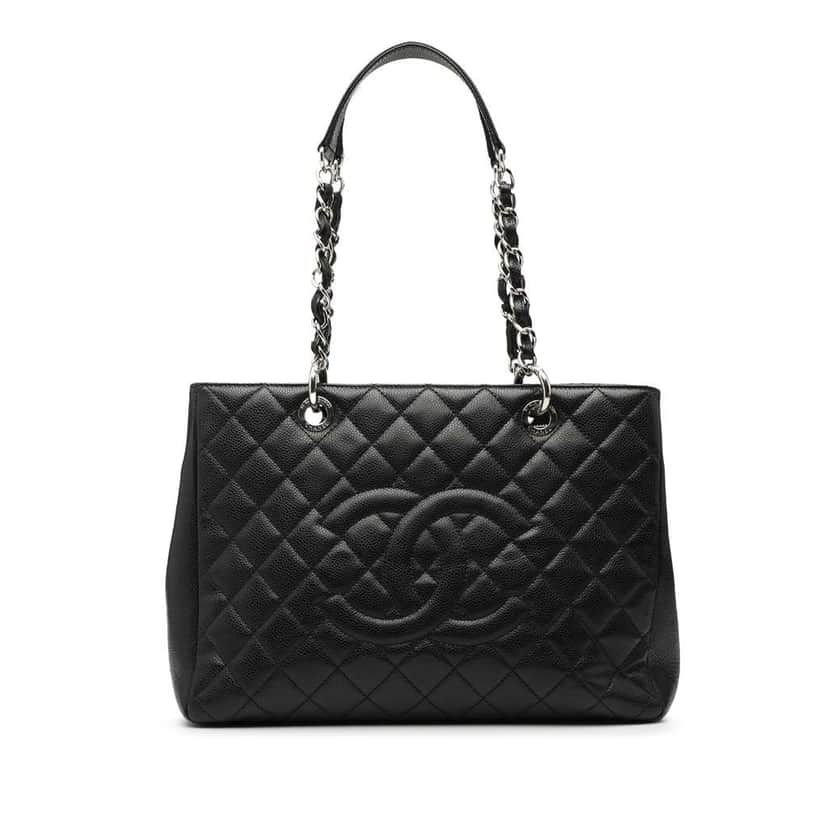 Chanel Caviar Grand Shopping Tote Black Leather Good condition - Front View