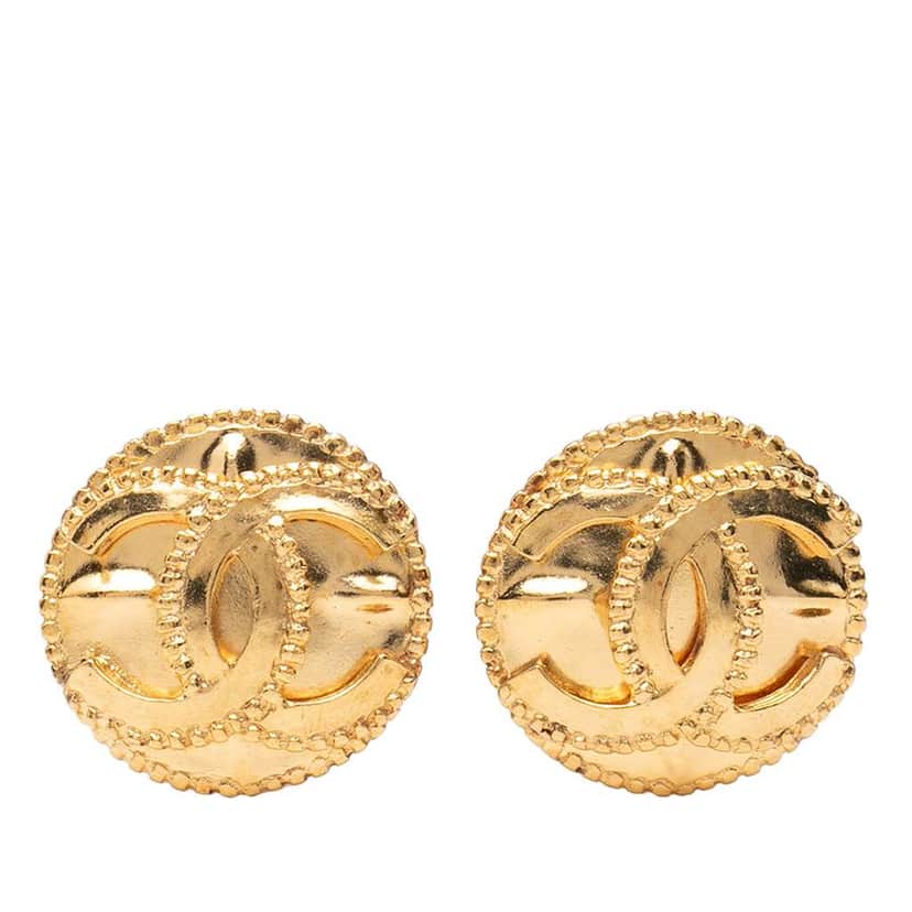 Chanel Gold Plated CC Round Clip on Earrings Gold Metal Good condition - Front View