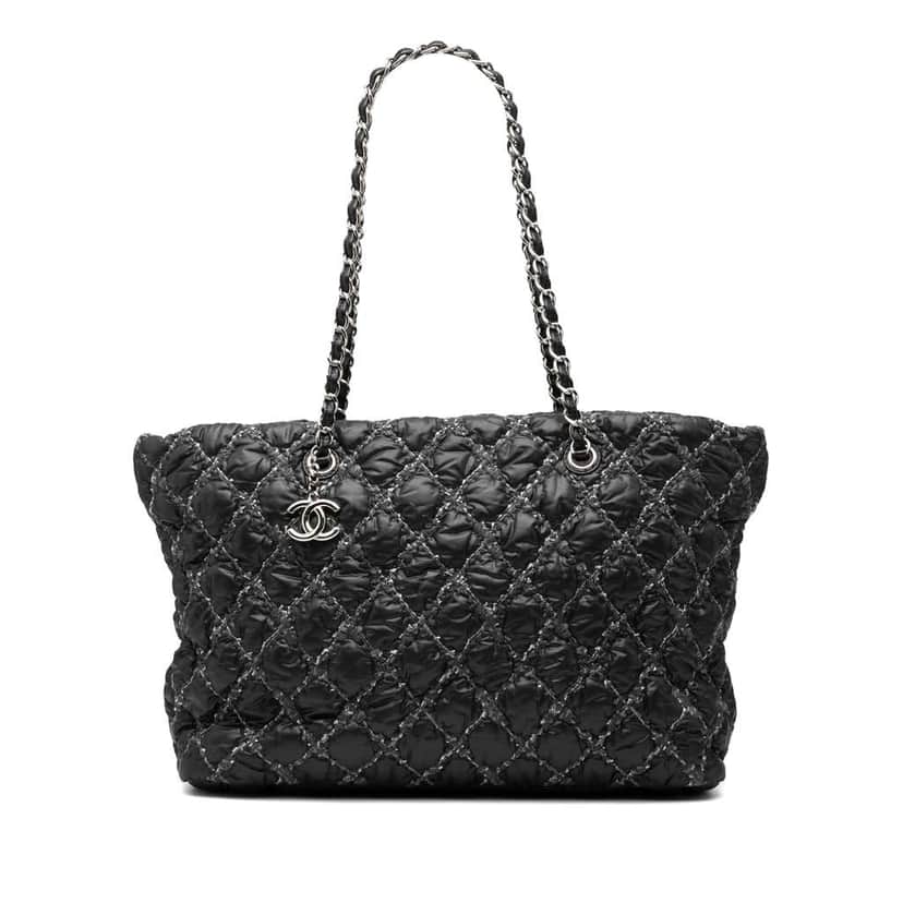 Chanel Paris Byzance Nylon Tweed On Stitch Tote Black Good condition - Front View