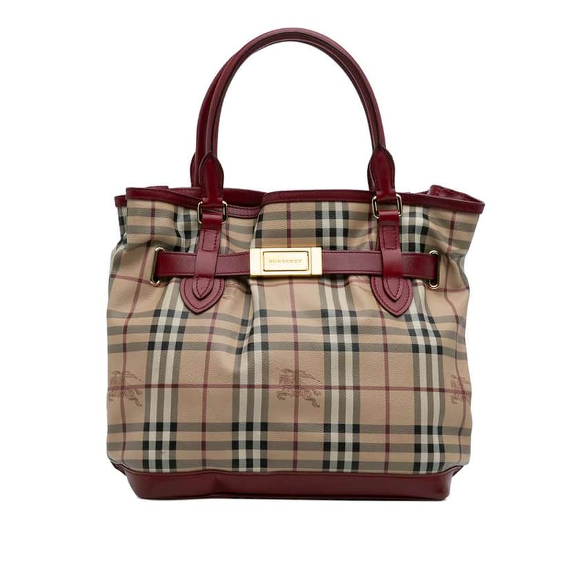 Burberry Haymarket Check Coated Canvas Golderton Satchel Brown Canvas Good condition - Front View