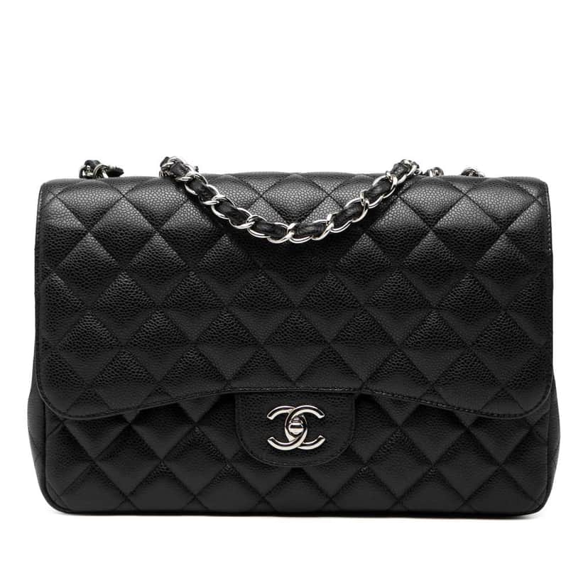 Chanel Jumbo Classic Caviar Double Flap Black Leather Good condition - Front View