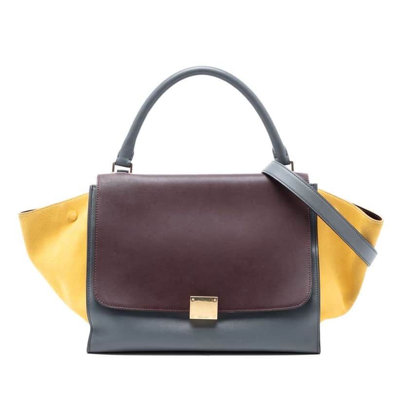 Celine Medium Tricolor Calfskin and Suede Trapeze Satchel Grey Leather Good condition - Front View