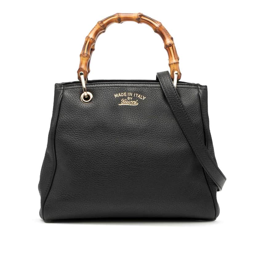 Gucci Small Calfskin Bamboo Shopper Satchel Black Leather Good condition - Front View