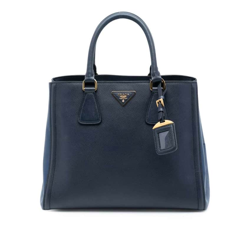 Prada Bicolor Saffiano Lux Tote Blue Leather Good condition - Front View