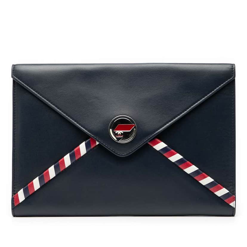 Chanel Lambskin Airlines Envelope Clutch Blue Leather Good condition - Front View