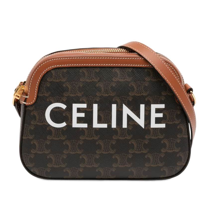 Celine Small Triomphe Coated Canvas Logo Camera Bag Brown Canvas Good condition - Front View
