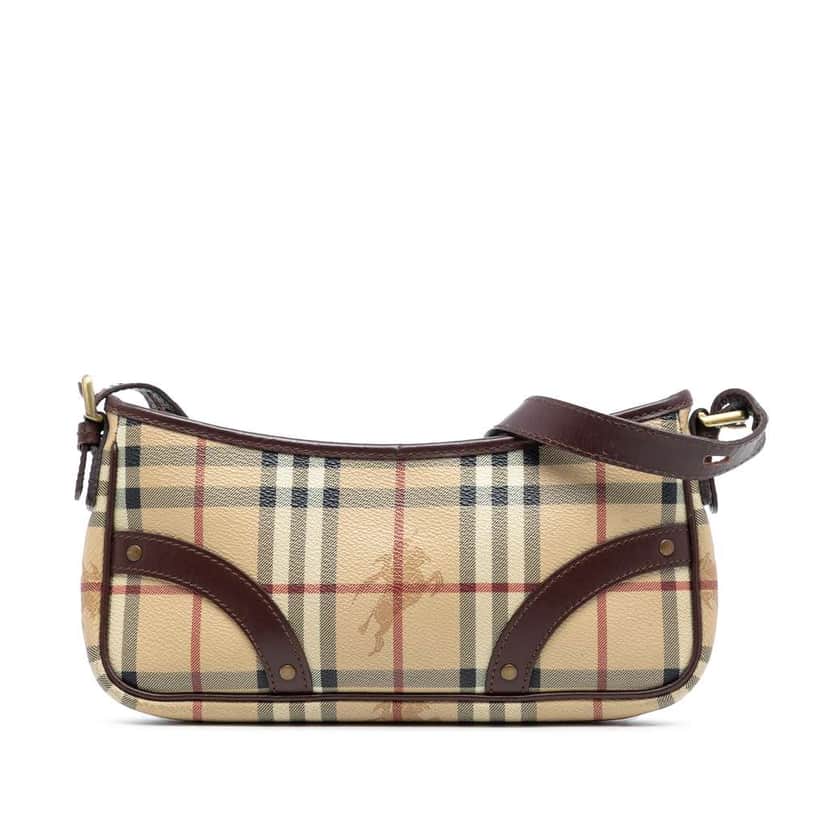 Burberry Haymarket Check Coated Canvas Shoulder Bag Brown Canvas Good condition - Front View