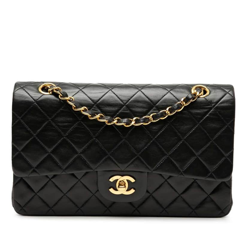 Chanel Medium Classic Lambskin Double Flap Black Leather Good condition - Front View