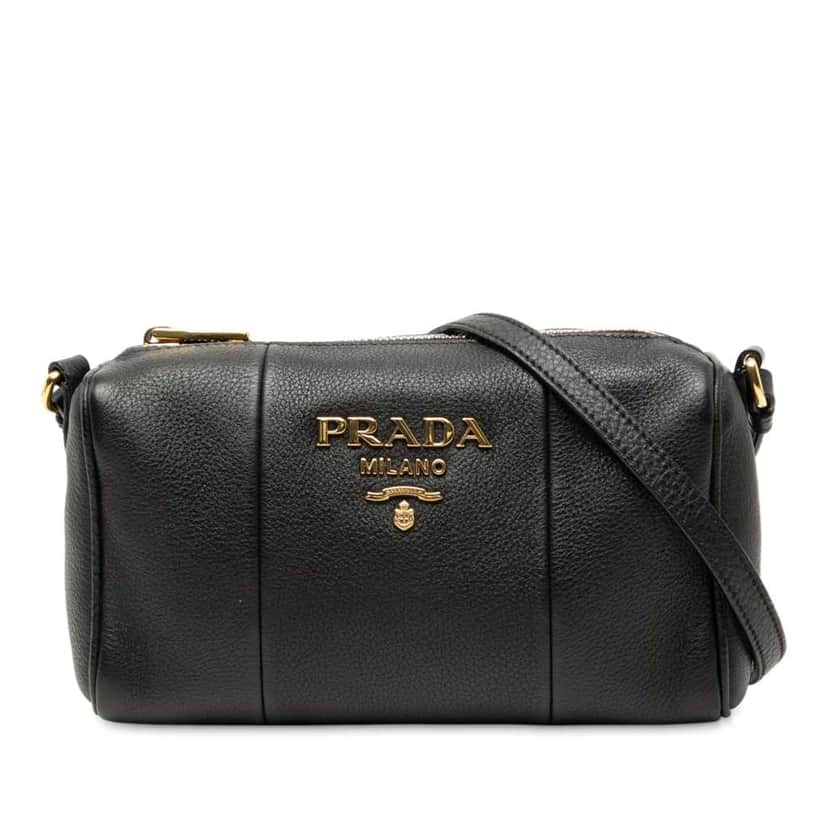 Prada Mini Vitello Phenix Crossbody Black Leather Good condition - Front View