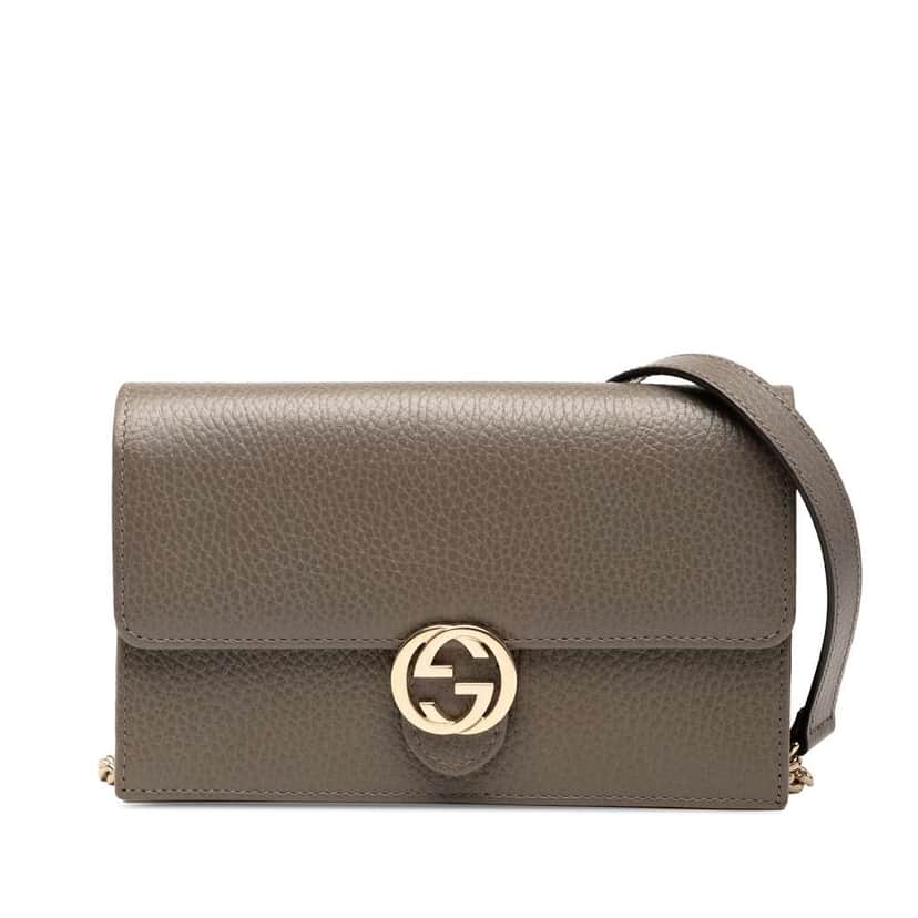 Gucci Interlocking G Dollar Calfskin Wallet on Chain Grey Leather Good condition - Front View