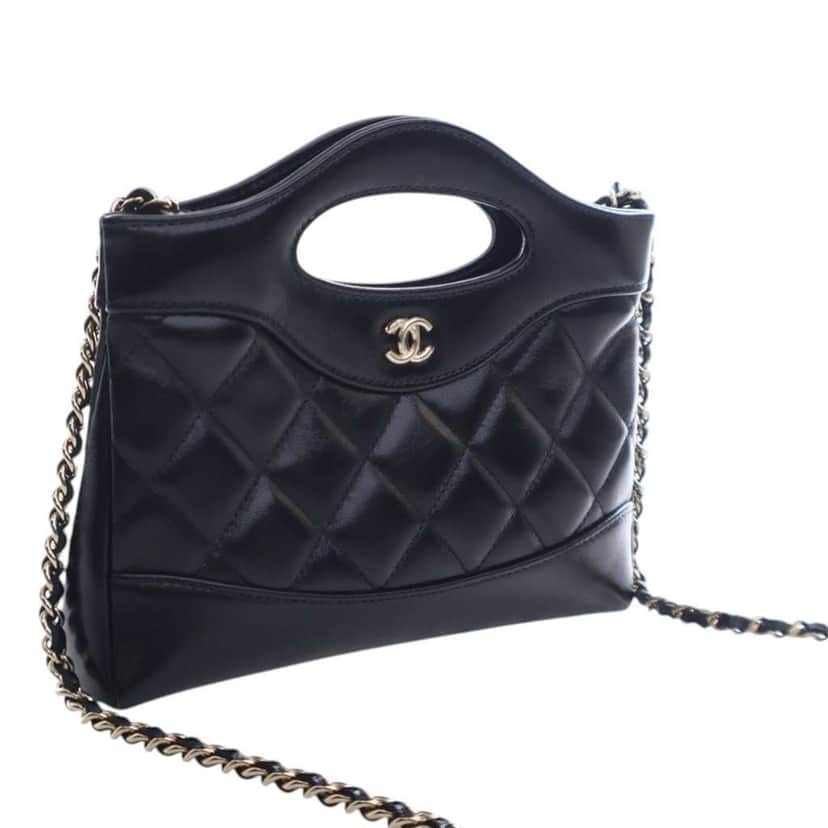 Chanel Nano Shiny Aged Calfskin 31 Shopping Bag Black Leather Good condition - Front View