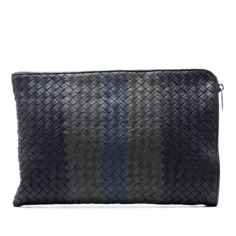Bottega Veneta Tricolor Nappa Intrecciato Clutch Black Leather Good condition - Front View