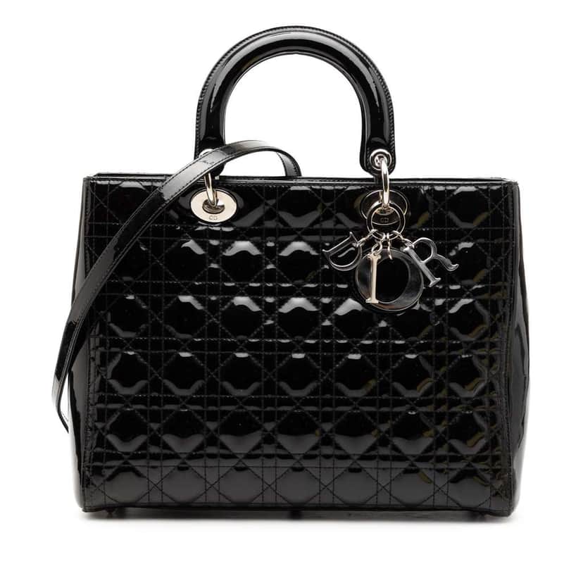 Dior Large Patent Cannage Lady Dior Black Leather Very good condition - Front View