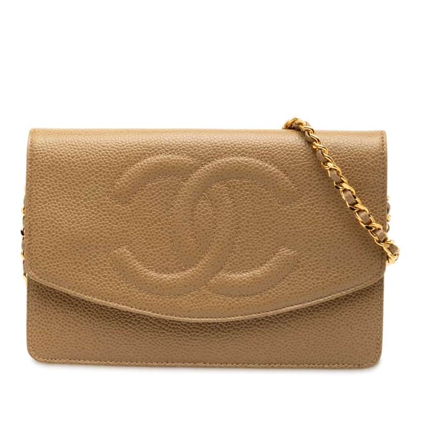 Chanel CC Caviar Wallet On Chain Brown Leather Good condition - Front View
