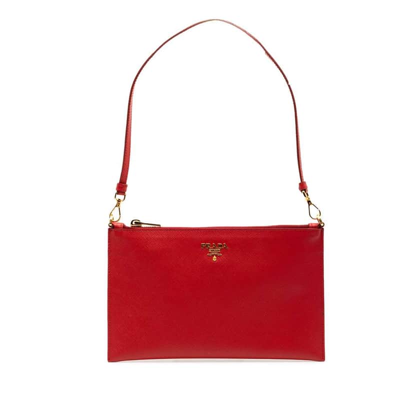 Prada Saffiano Shoulder Bag Red Leather Good condition - Front View