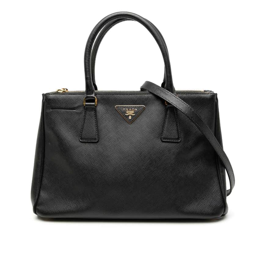Prada Small Saffiano Lux Galleria Double Zip Satchel Black Leather Good condition - Front View