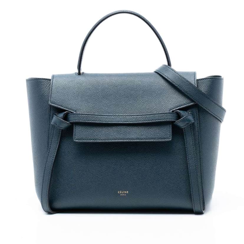 Celine Micro Grained Calfskin Belt Bag Blue Leather Good condition - Front View
