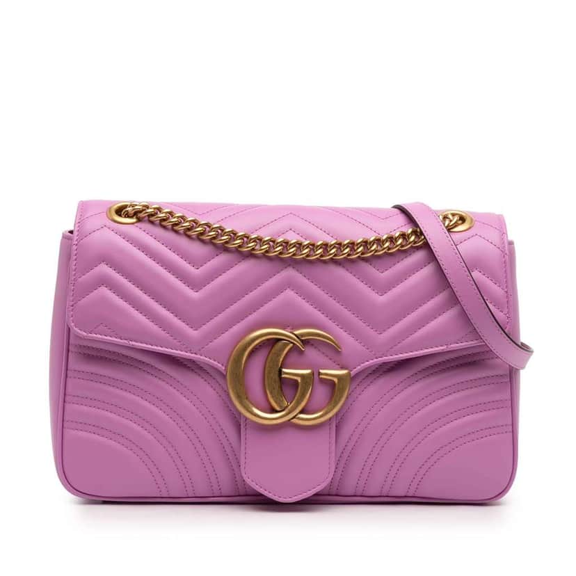 Gucci Large GG Marmont Matelasse Leather Shoulder Bag Pink Leather Very good condition - Front View
