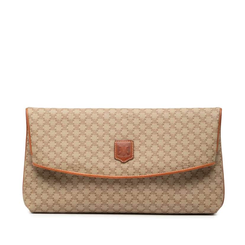 Celine Macadam Coated Canvas Clutch Brown Canvas Good condition - Front View
