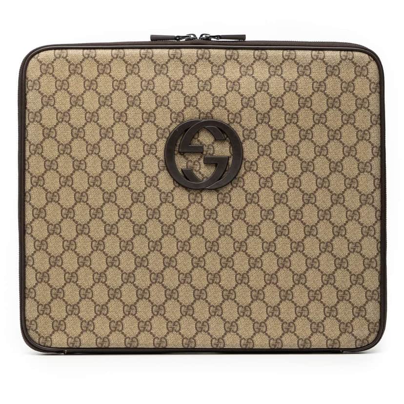 Gucci GG Supreme Laptop Case Brown Canvas Very good condition - Front View