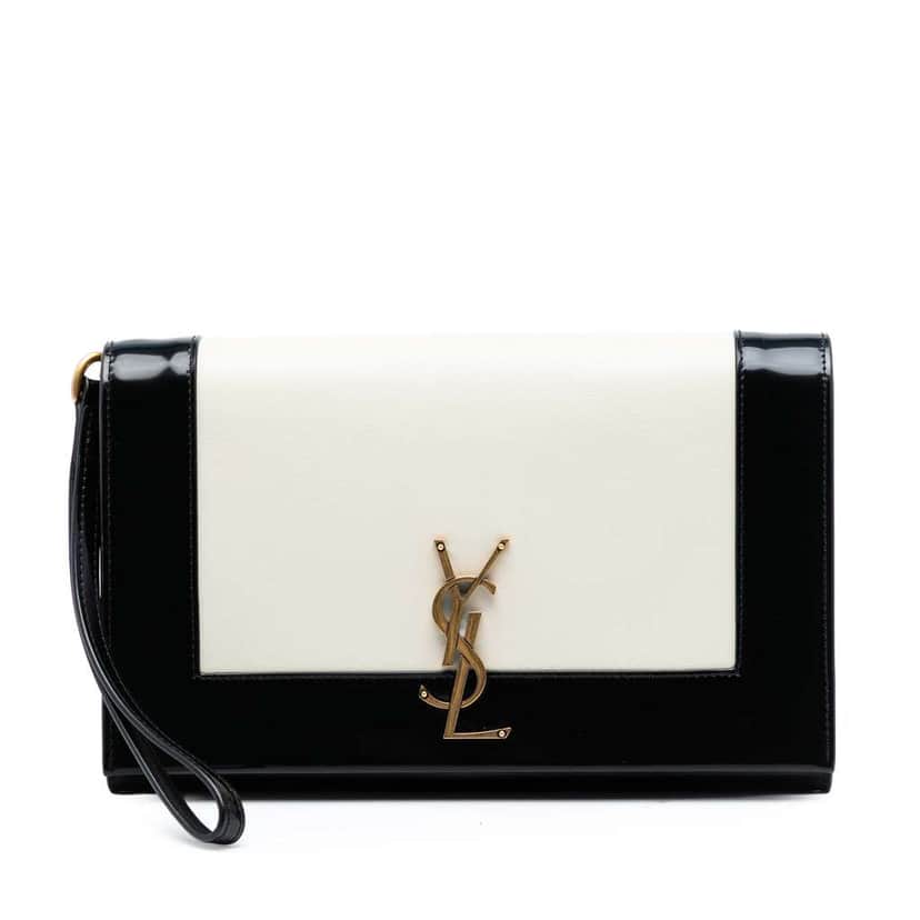 Saint Laurent Brushed Leather Trimmed Lambskin Cassandre Flap Pouch White Leather Good condition - Front View