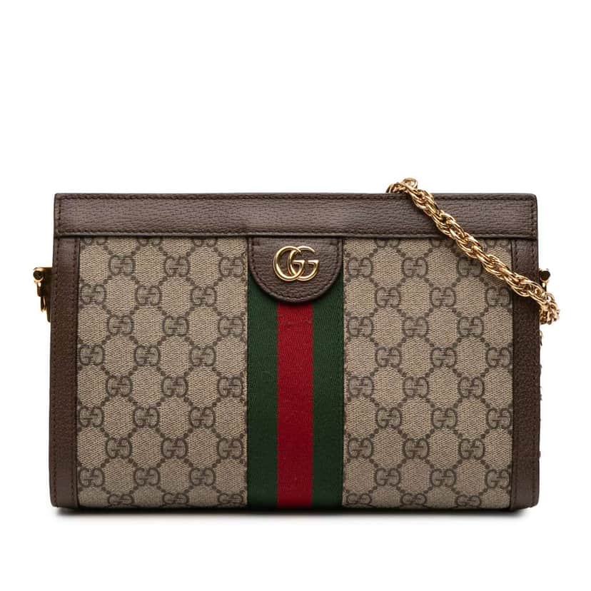 Gucci Small GG Supreme Web Ophidia Chain Crossbody Brown Canvas Good condition - Front View