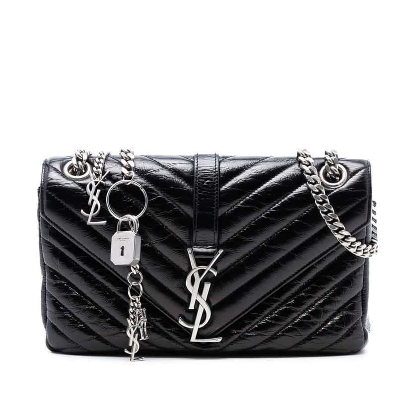 Saint Laurent Medium Crinkled Calfskin Punk Chain Bag Black Leather Good condition - Front View