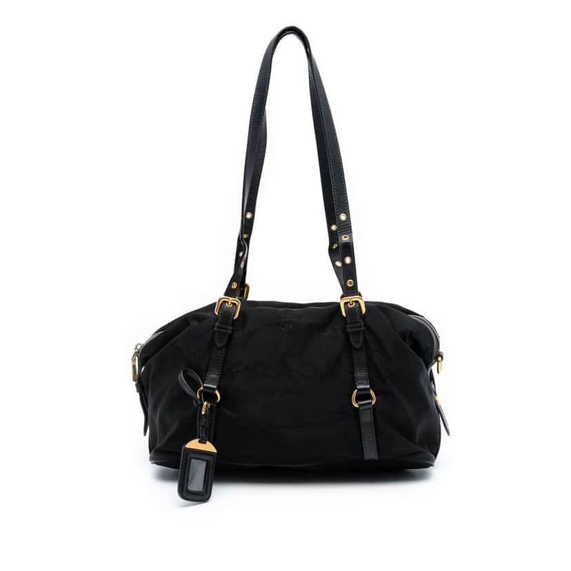 Prada Saffiano Trimmed Tessuto Logo Satchel Black Good condition - Front View