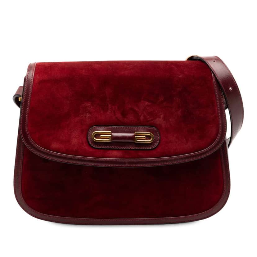 Gucci GG Suede Flap Shoulder Bag Red Leather Good condition - Front View