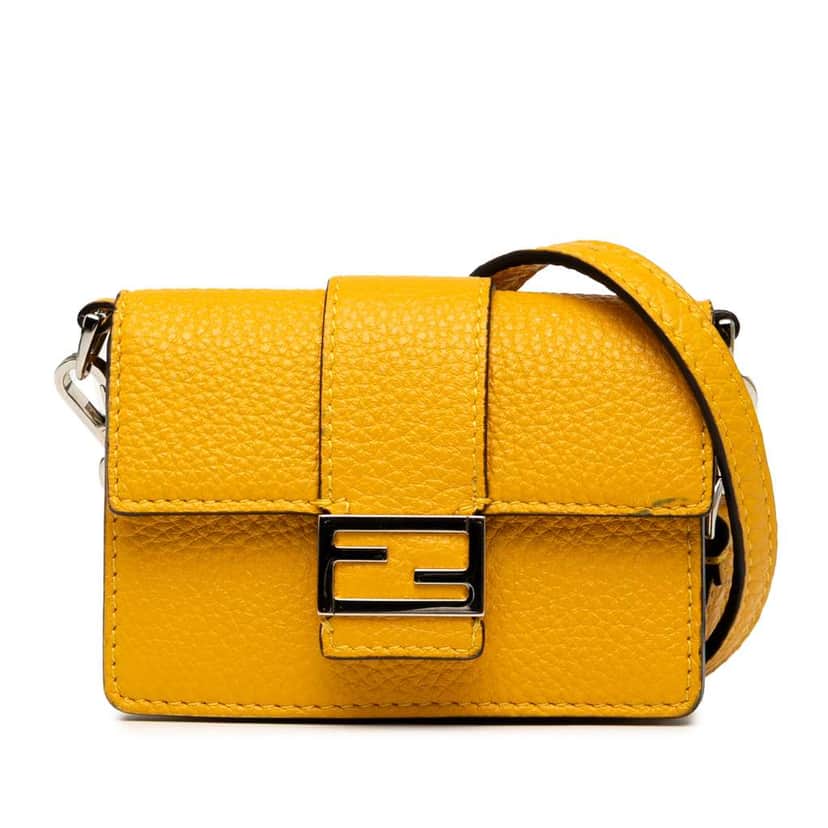 Fendi Micro Leather Flat Baguette Crossbody Yellow Leather Very good condition - Front View