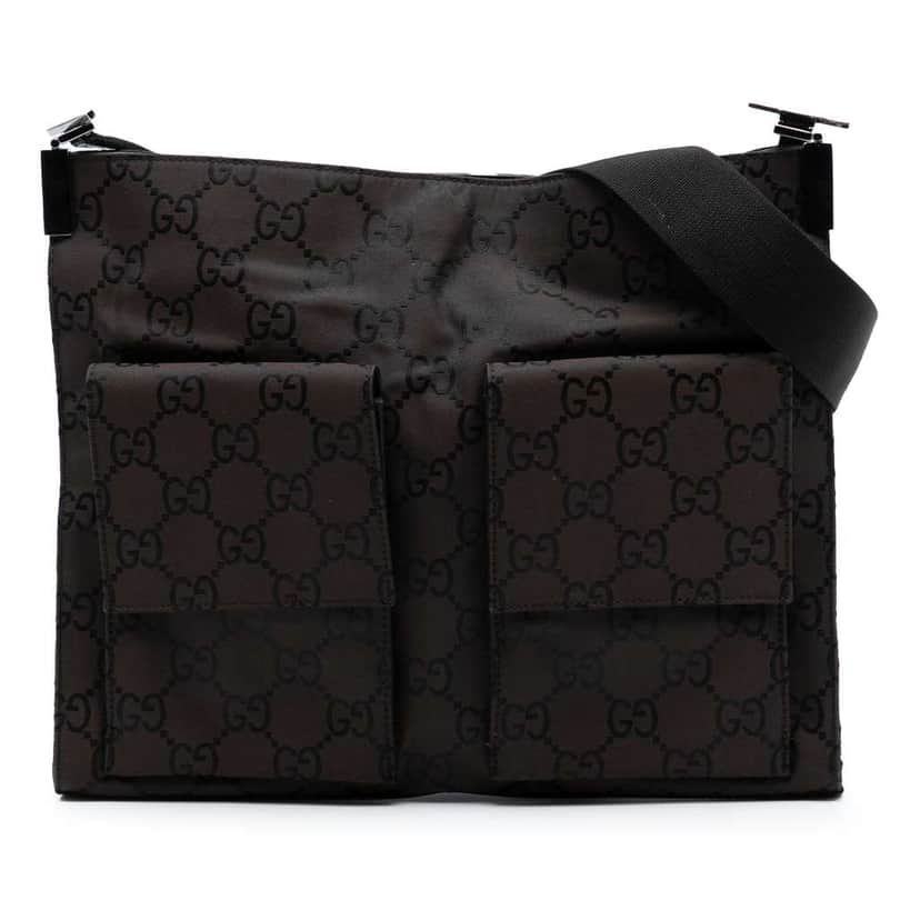 Gucci GG Nylon Double Pocket Crossbody Brown Good condition - Front View