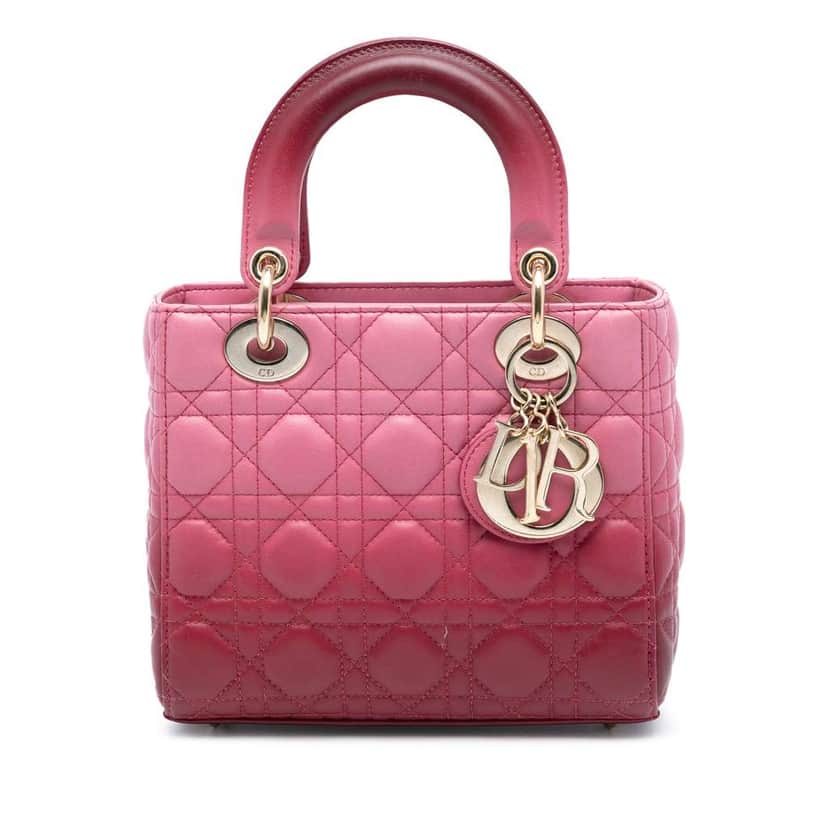 Dior Small Gradient Lambskin Cannage Lady Dior Pink Leather Good condition - Front View